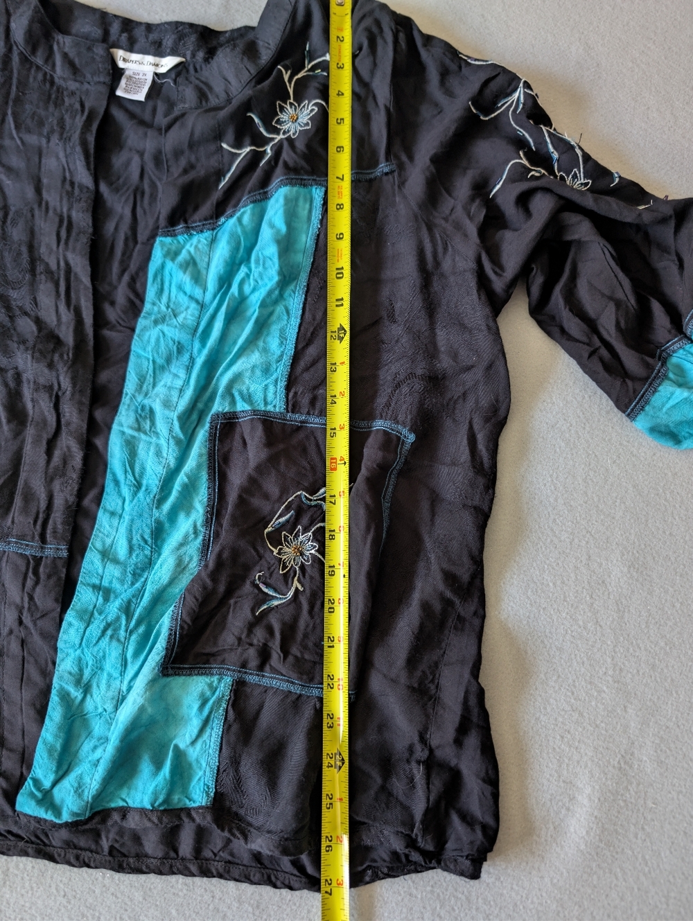 Vintage Beaded Patchwork Open Shirt Top 2X Black Teal Embroidered Artsy Boho image 9